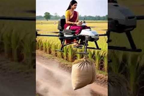 #Farmer Girl Uses Advanced Drone to Lift Crop Bags Modern Agriculture Technology #2025