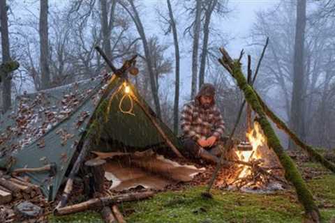 Winter Camping in Heavy Snow and Rain،Solo Survival, Bushcraft،Wilderness Skills،Day 2 With No Food