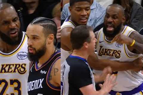 LeBron James gets SO HEATED after Dillon Brooks hit the ball at him 😳