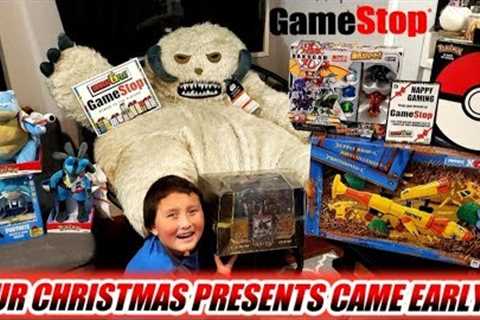 FATHER SON OPEN THE BEST CHRISTMAS PRESENTS FROM GAMESTOP! NEW POKEMON CARDS, FORTNITE &amp; STAR..