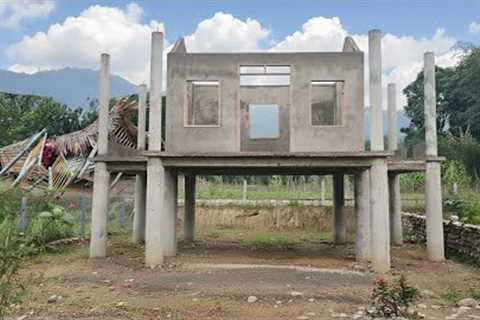 Time lapse: The Bamboo House Collapsed | Single Woman Replaced It With Sturdy Concrete House