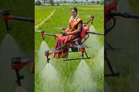 #Woman Flying on Agriculture Drone in Paddy Field Amazing Farming Technology Drone Spraying #farming