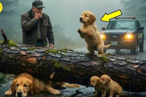 Dog Cub Begged a Man for Help to Golden Retriever Mom-A touching animal rescue story