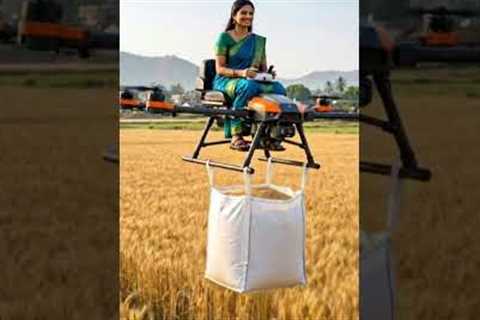 #Farmer Woman Uses Advanced Drone to Lift Crop Bags Modern Agriculture Technology #2025