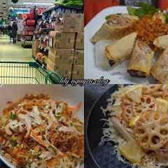 Grocery shopping in Canada , Vietnamese  chicken salad, Vietnamese rice rolls, hot and cold salad.