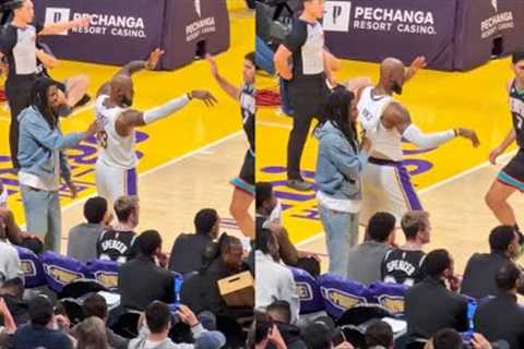 Ja Morant rubs LeBron James’ back &amp; pulls his jersey during the game 💀