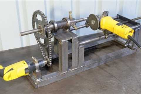 How To Make Homemade Lathe Machine Using Drill &amp; Angle Grinder | Diy Metal Lathe Machine | DIY