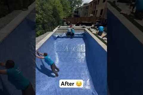Pool Liner Installation for Backyard Summer Renovation #construction #backyardrenovation