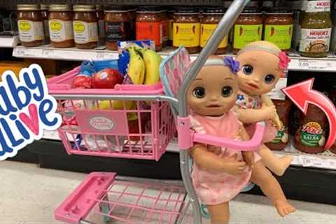 BABY ALIVE dolls go on a outing 🛒 shopping at target for groceries 🍎