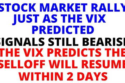 Stock Market CRASH:   A Rally Today as the VIX Predicted - The VIX Predicts the Selloff Will Resume