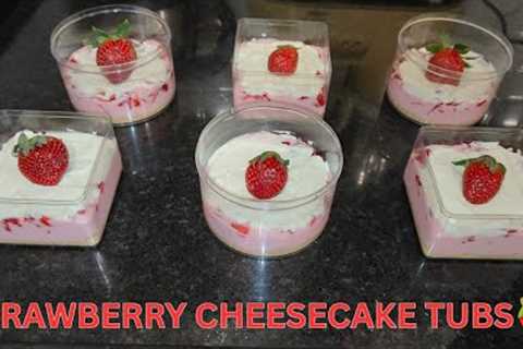 STRAWBERRY CHEESECAKE TUBS 🍓 Strawberry Dessert! TASTY CREAMY STRAWBERRY DESSERT#cheesecake..