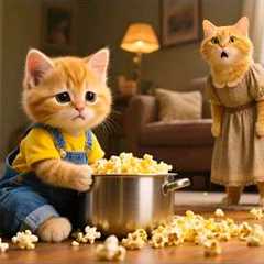 🐱 Ginger Kitten Ruins the Popcorn – Mama Cat Steps In to Teach