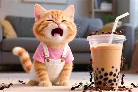 Ants Eat The Ginger Kitten’s Milk Tea – Mama Cat Makes Bubble Milk Tea For The Kitten Herself