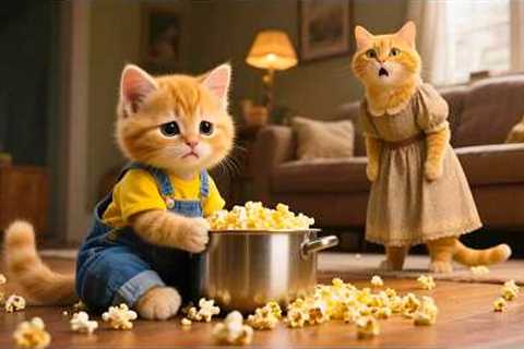 🐱 Ginger Kitten Ruins the Popcorn – Mama Cat Steps In to Teach