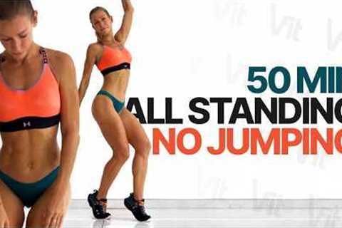50 MIN FULL BODY HIIT Workout - All Standing, No Jumps Cardio | At Home - No Equipment, No Repeats