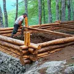Two Men Build House with LOGS and STONES in the Forest | Start to Finish by @lesnoy