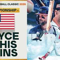 BRAND NEW BALLGAME! 🤯 Bryce Harper CRUSHES a game-tying 2-run HR in the 8th for Team USA! 🇺🇸