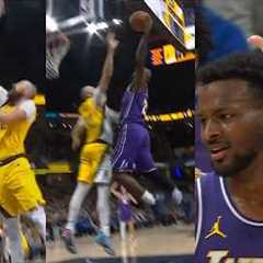 LeBron James POSTER then bodies Pacers for huge left hand dunk on Huff