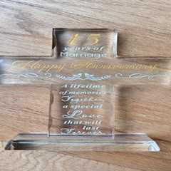 15 Year Anniversary Gift Idea | Glass Cross Keepsake for Couples