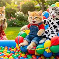 Mama Cat Secretly Makes a Balloon Slide – Ginger Kitten Is Surprised! 🎈