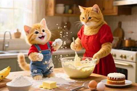 😢 Ginger Kitten Is Teased – Mama Cat Makes Banana Cake to Help Her Smile Again 🍌🐱