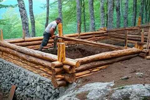 Two Men Build House with LOGS and STONES in the Forest | Start to Finish by @lesnoy