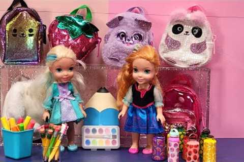 Back to school shopping ! Elsa &amp; Anna toddlers - Barbie dolls - backpack - lunch bag #supplies