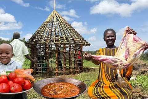 Day 2 Building Our Dream Land Storehouse | Cooking a Whole Goat Thigh for My  Workers 👷