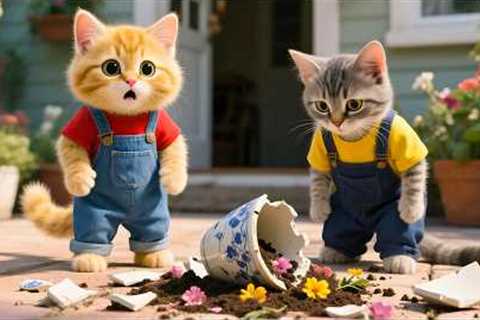 Ginger Kitten Breaks a Flower Pot – Mama Cat Teaches Him to Bake a Cake to Apologize 🌸🐱🎂