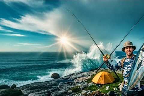 Solo Camping and Fishing in the ocean - Catch &amp; Cook (ASMR)
