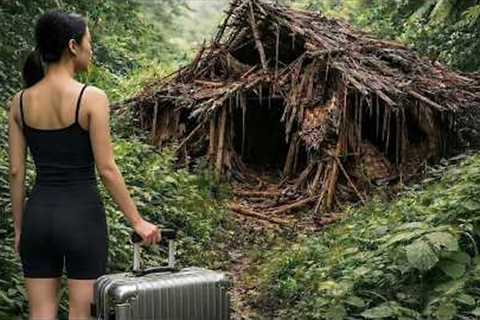Female CEO Builds A Hidden Wooden House To Survive In The Wilderness.