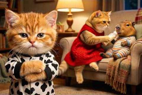 Ginger Kitten Feels Hurt When Mama Cat Takes Care of a Capybara – What Happens Next?