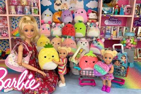Barbie Doll Toy Shopping for Squishmallows with Barbie Family
