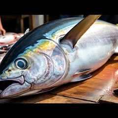 Live broadcast of fresh tuna cutting at the fish market in Sorong City, Indoneia