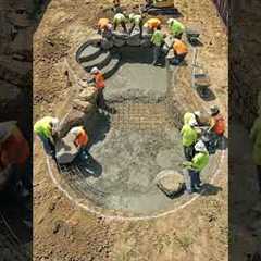 Construction Crew Building Luxury Backyard Pool and Rock Waterfall #construction #home