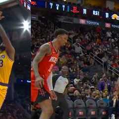 LeBron James dunks over Jabari Smith Jr then stares him down and Jabari nods 😂