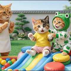 Mama Cat Secretly Makes a Balloon Slide – Ginger Kitten Is Surprised! ❤️🐱🎈