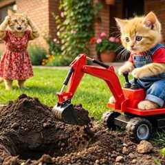 Ginger Kitten Digs the Yard for Treasure – Mama Cat Is Shocked!