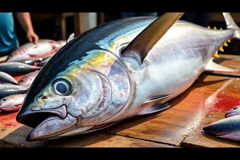 Live broadcast of fresh tuna cutting at the fish market in Sorong City, Indoneia