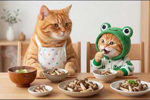 Ginger Kitten And Mama Cat Pick Mushrooms After The Rain And Lead A Lost Panda Back To Its Mom 🐱💖