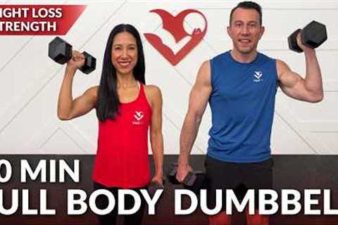 30 Min Dumbbell Full Body Workout at Home Strength Training - No Repeat with Weights for Women..