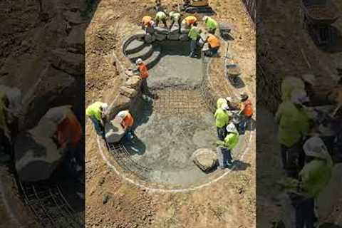 Construction Crew Building Luxury Backyard Pool and Rock Waterfall #construction #home