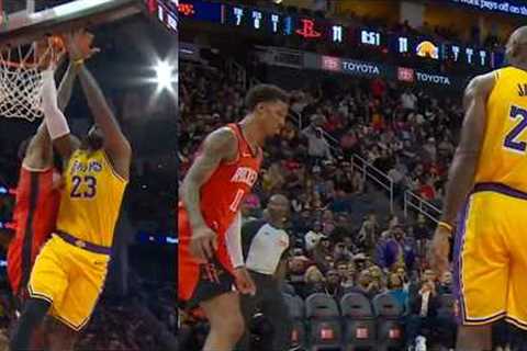 LeBron James dunks over Jabari Smith Jr then stares him down and Jabari nods 😂