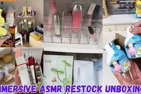 Immersive ASMR Restocking, Unboxing &amp;  Organizing | Skincare, MakeupProducts Replacement..