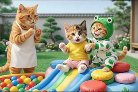 Mama Cat Secretly Makes a Balloon Slide – Ginger Kitten Is Surprised! ❤️🐱🎈