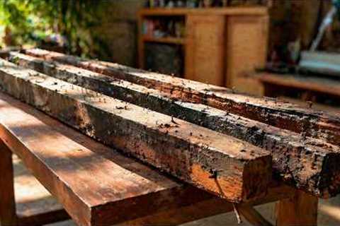 Rusty Nail Beams Turned Into a Japanese Tea Table