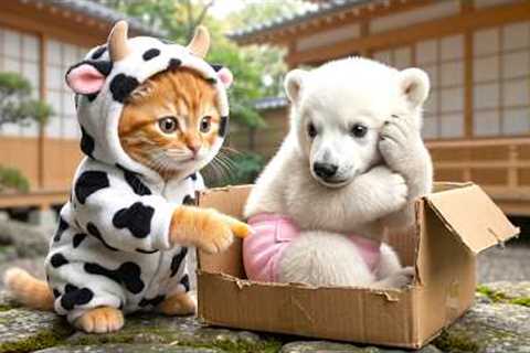 Ginger Kitten Tries to Help a Lost Baby Bear – Mama Cat Joins the Rescue 🐻💖