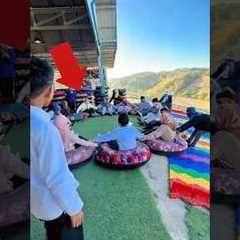 Friends Ride Giant Slide Together 😱