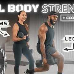 30 Minute Full Body Dumbbell Heavy Strength Workout [+ Cool Down Abs]