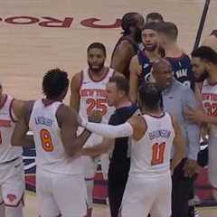 OG Anunoby dunks over Max Strus then they get tangled up in Game 4